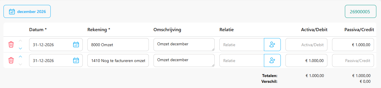 Schermafbeelding omzet december (december boeking)