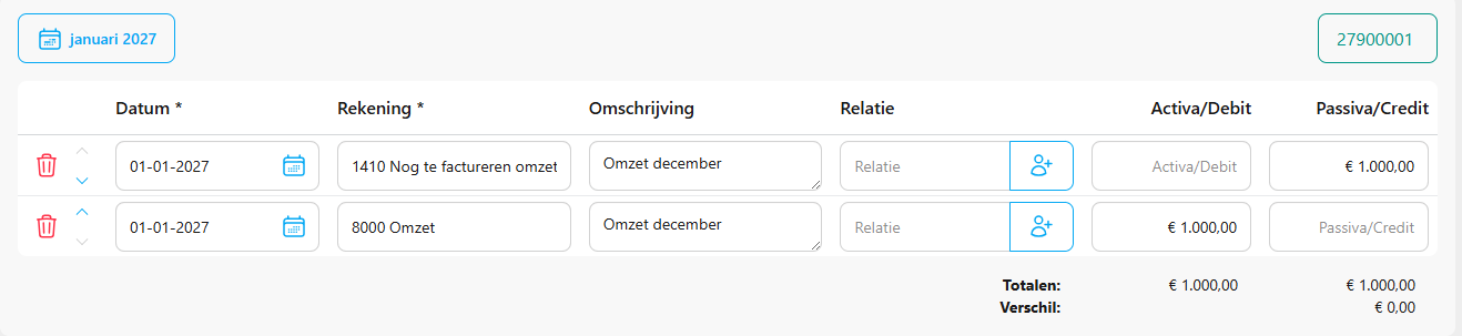 Schermafbeelding omzet december (januari boeking)
