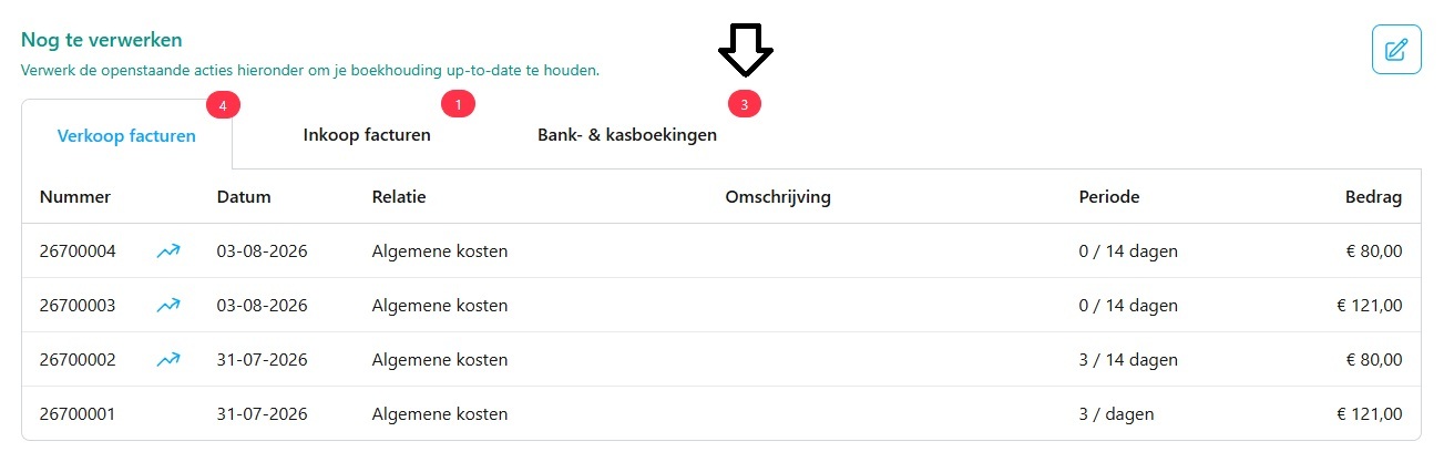 Schermafbeelding nog te verwerken link bankmutaties