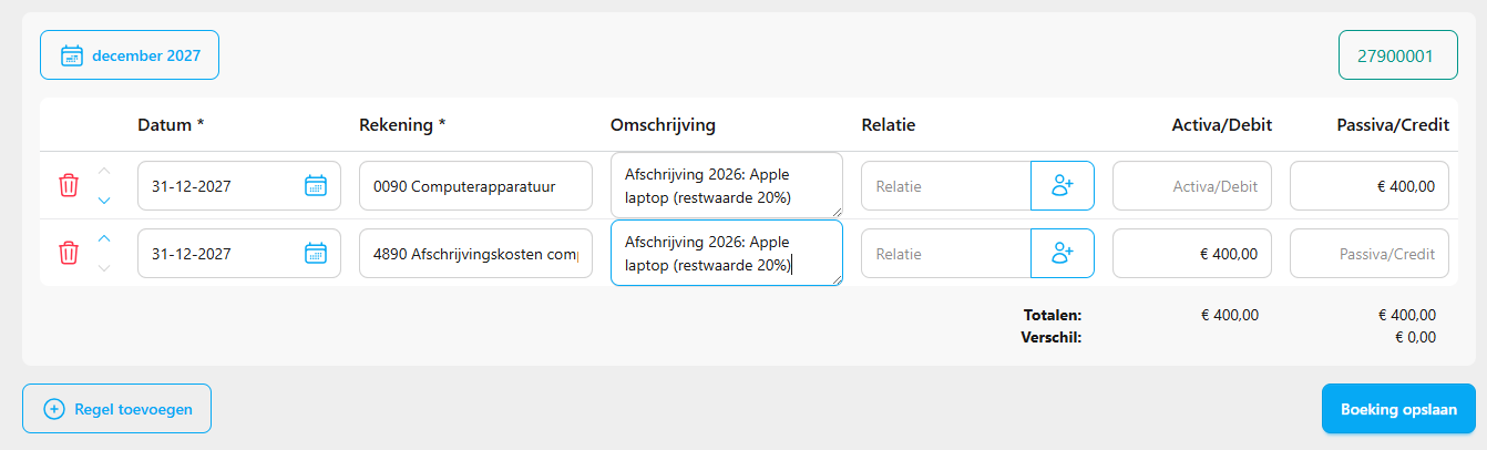 Schermafbeelding afschrijving memoriaal