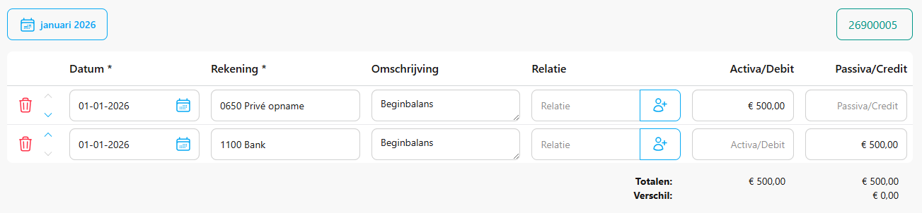 Schermafbeelding beginbalans starter