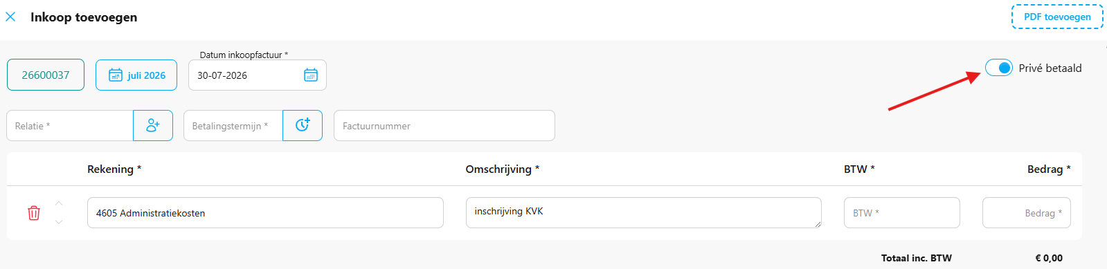 Schermafbeelding prive betaald knop
