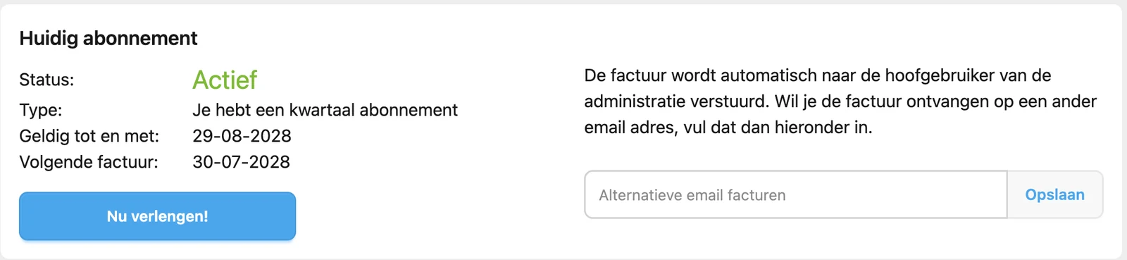 Abonnementsstatus, abonnementsperiode en volgende factuur bekijken in MyFinance