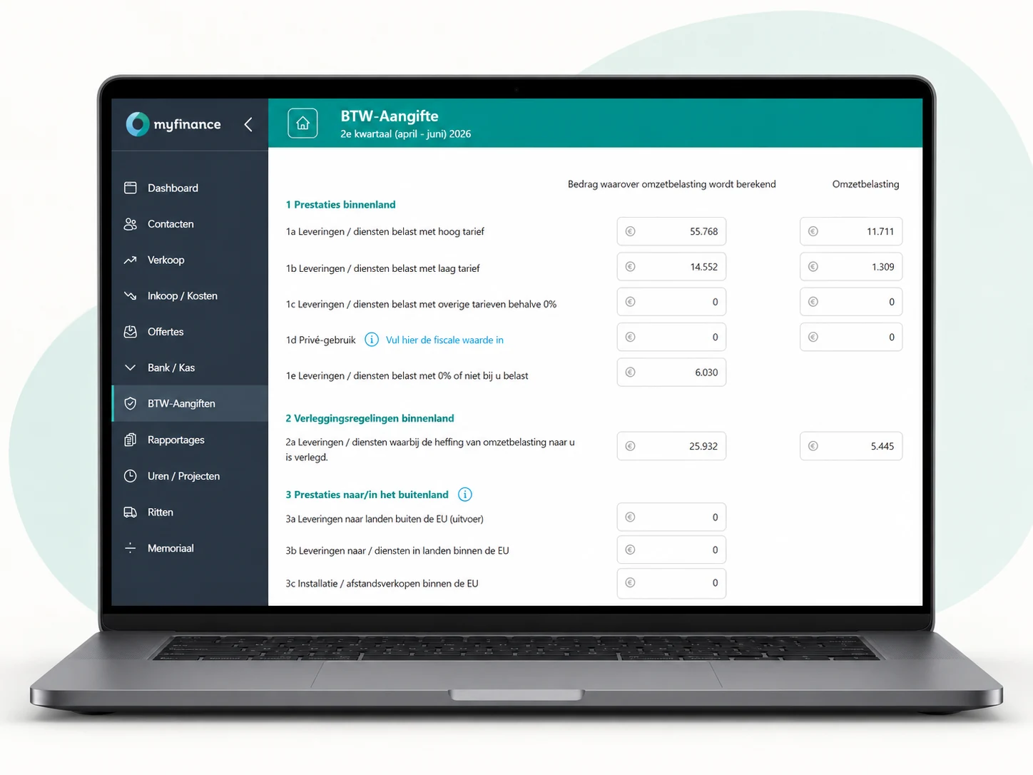Btw-aangifte met de rubrieken automatisch gevuld in Myfinance
