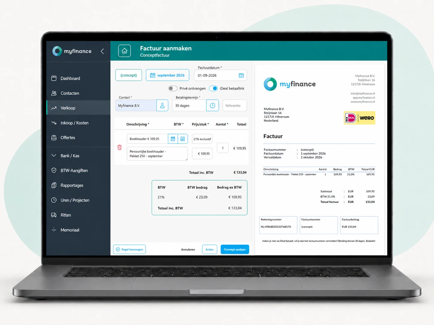 Factuur maken en versturen in het boekhoudprogramma van Myfinance