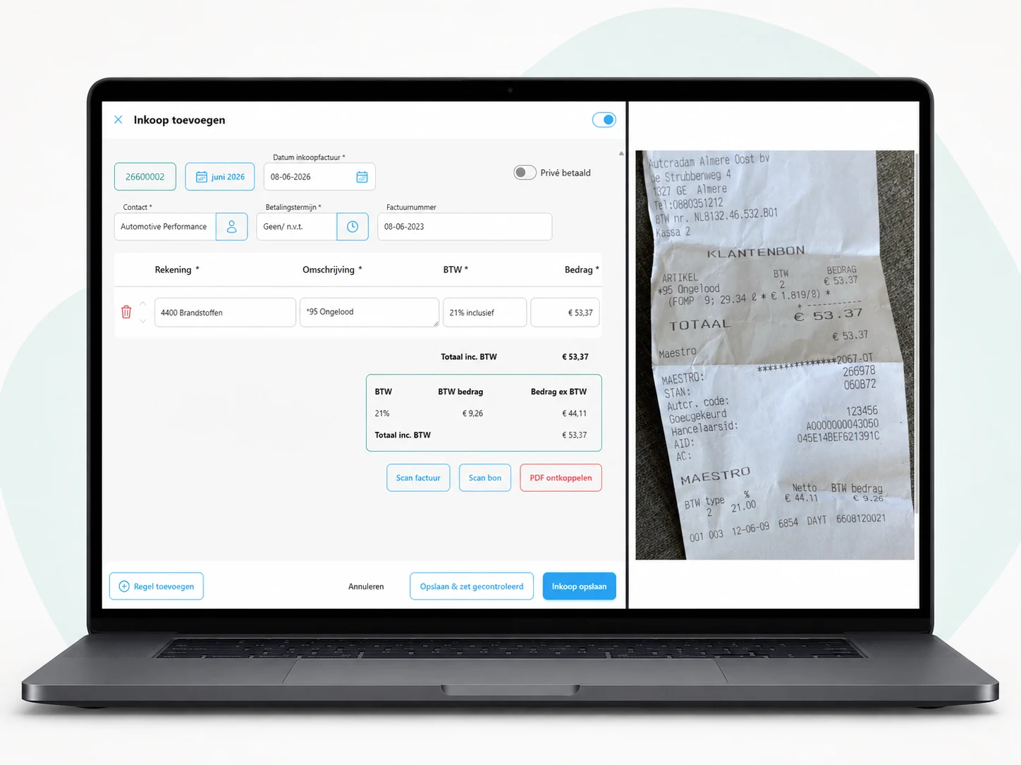Scan & Herken leest de gegevens van een inkoopfactuur automatisch uit