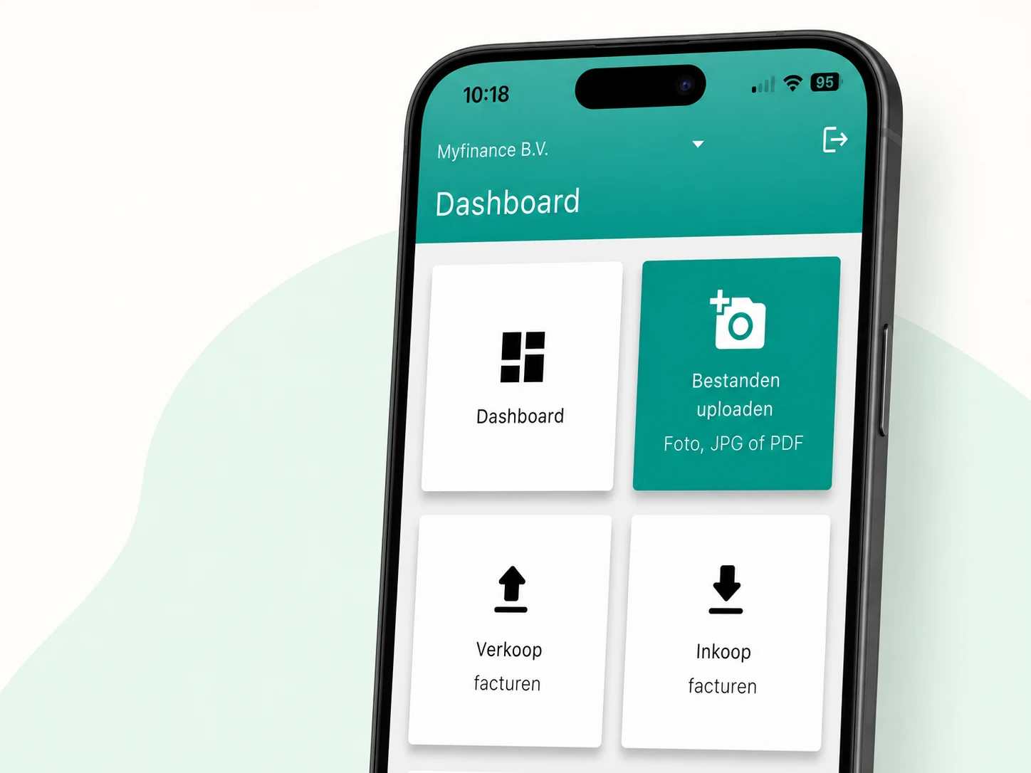 De Myfinance-app op een telefoon met het uploaden van een bonnetje
