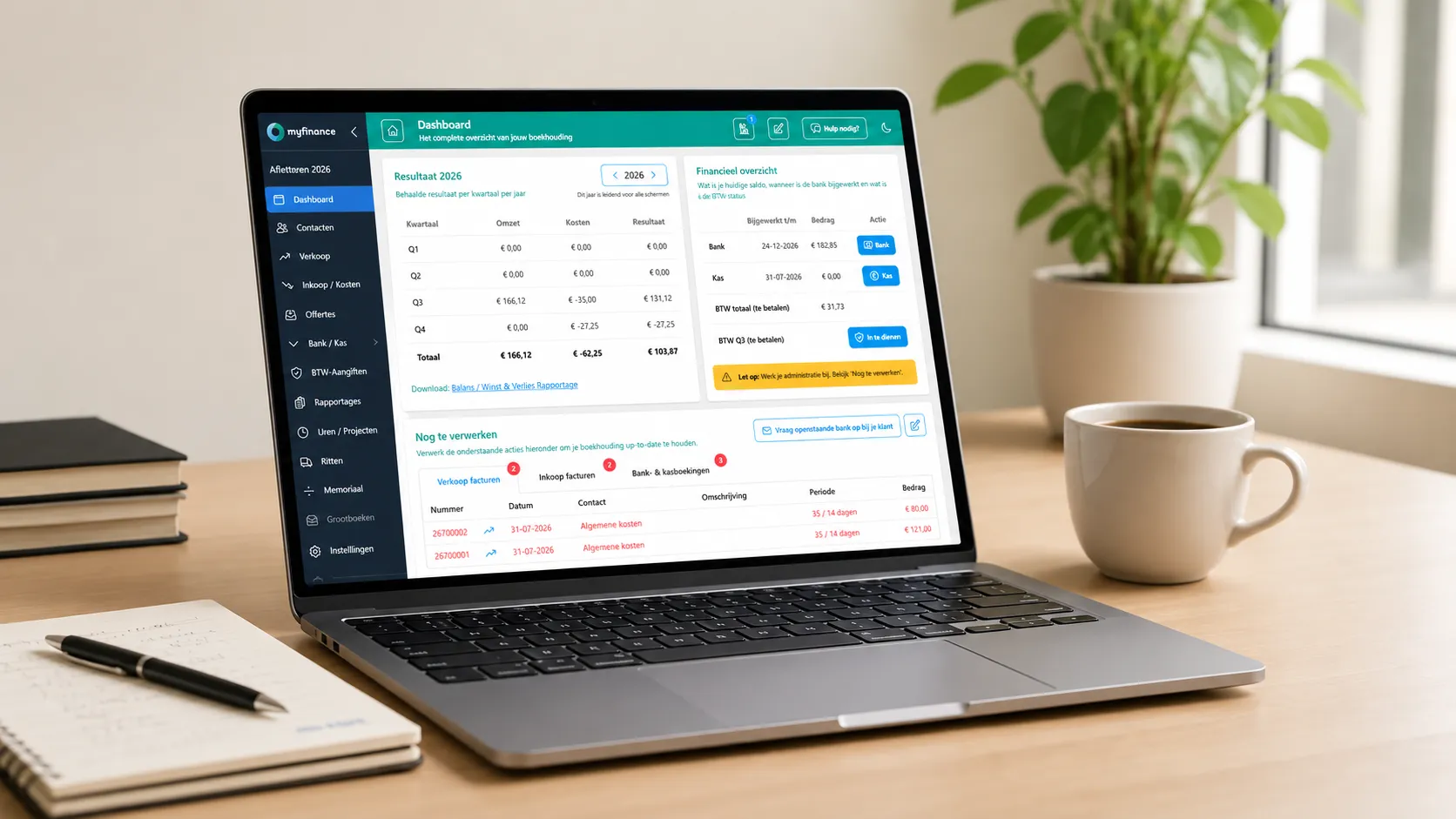 Vernieuwde Myfinance-software met overzichtelijk dashboard op een laptop